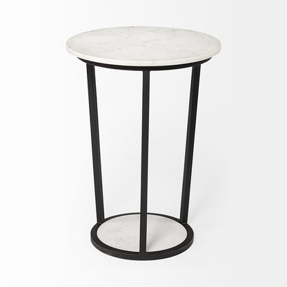 Mercana - Bombola II Large 18L x 18W White Round Marble Top W/Black Metal Frame Accent Table - 67039 view 3