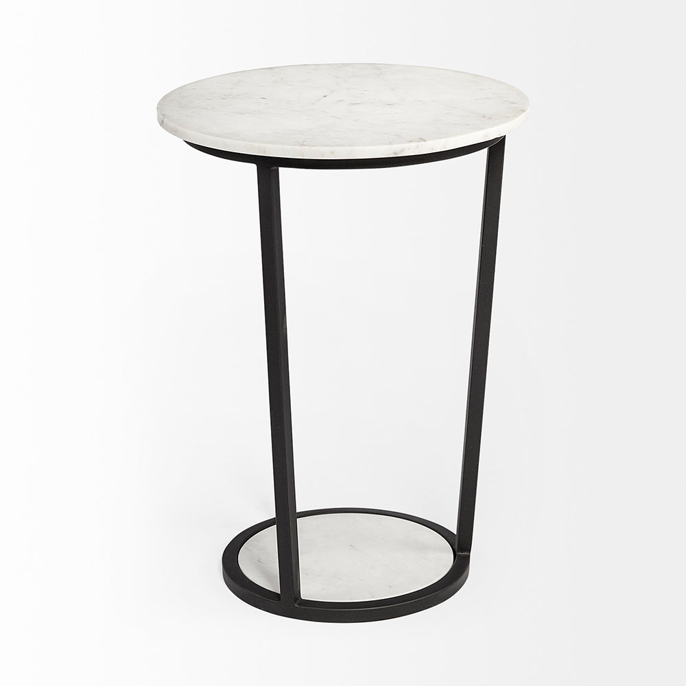 Mercana - Bombola II Large 18L x 18W White Round Marble Top W/Black Metal Frame Accent Table - 67039 view 6
