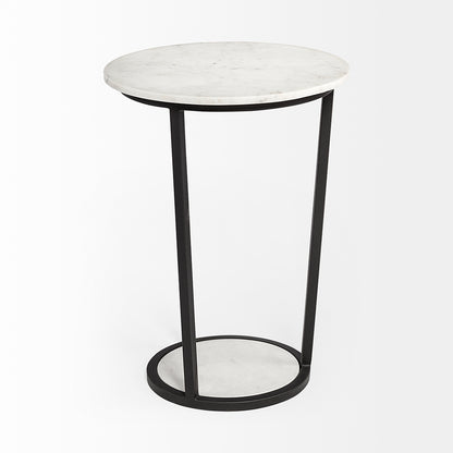 Mercana - Bombola II Large 18L x 18W White Round Marble Top W/Black Metal Frame Accent Table - 67039 view 6
