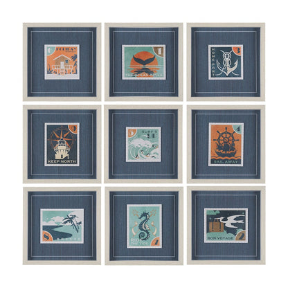 Mercana - Bon Voyage Set of 9 by Mercana Studio a Hand Embellished Framed Art Print Matted under Glass - 15774 view 1