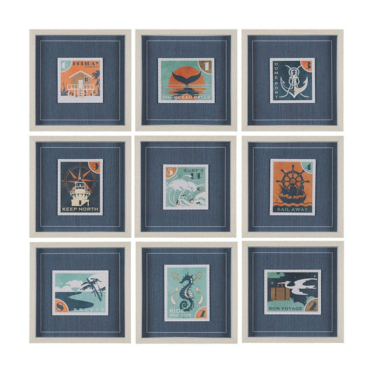 Mercana - Bon Voyage Set of 9 by Mercana Studio a Hand Embellished Framed Art Print Matted under Glass - 15774 view 1