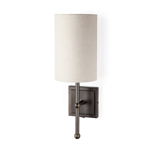 Mercana - Bourgeois II 9x16 White Fabric Shade Brown Metal Base Wall Sconce - 67942 view 1