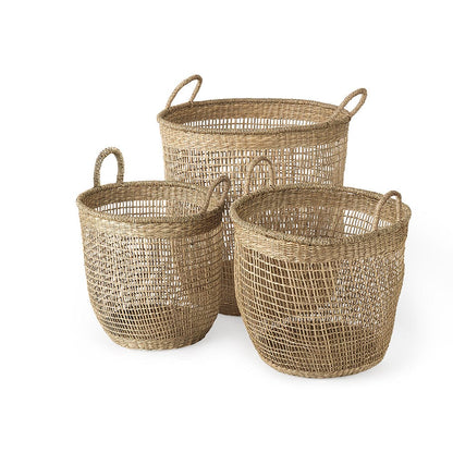 Mercana - Bowie 19.7L x 19.7W x 19.7H Medium Brown Seagrass Round Basket W/ Handles (Set of 3) - 69586 view 1