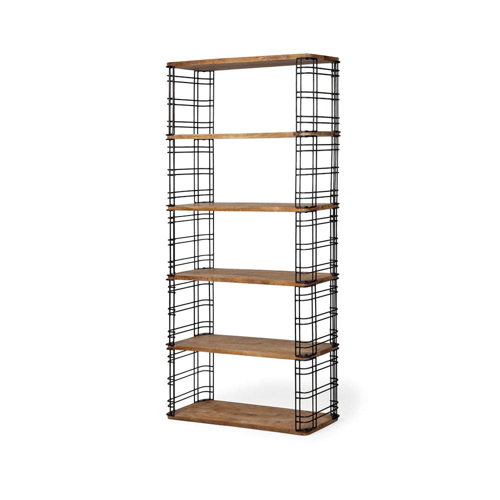 Mercana - Bradie I 40L x 12W x 79H Brown Wood and Metal Frame Six Shelf Shelving Unit - 67840-AB_CLOSEOUT view 1