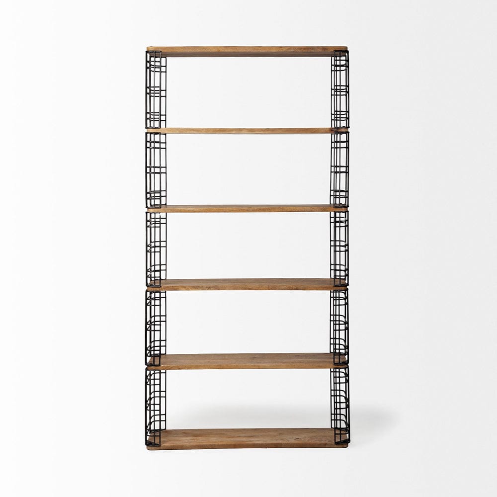 Mercana - Bradie I 40L x 12W x 79H Brown Wood and Metal Frame Six Shelf Shelving Unit - 67840-AB_CLOSEOUT view 2