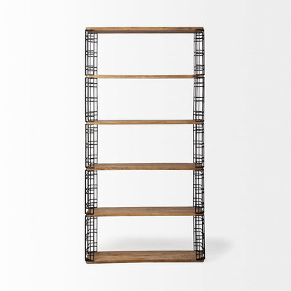 Mercana - Bradie I 40L x 12W x 79H Brown Wood and Metal Frame Six Shelf Shelving Unit - 67840-AB_CLOSEOUT view 2