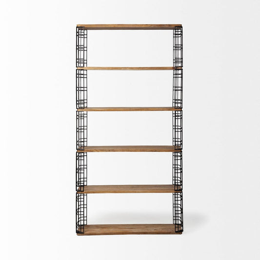 Mercana - Bradie I 40L x 12W x 79H Brown Wood and Metal Frame Six Shelf Shelving Unit - 67840-AB_CLOSEOUT view 2