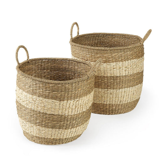 Mercana - Bradley 18.1L x 18.1W x 16.0H Light Brown W/Striped Seagrass Basket W/ Handles (Set of 2) - 69596 view 1