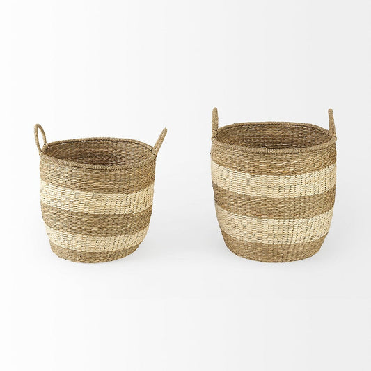 Mercana - Bradley 18.1L x 18.1W x 16.0H Light Brown W/Striped Seagrass Basket W/ Handles (Set of 2) - 69596 view 2