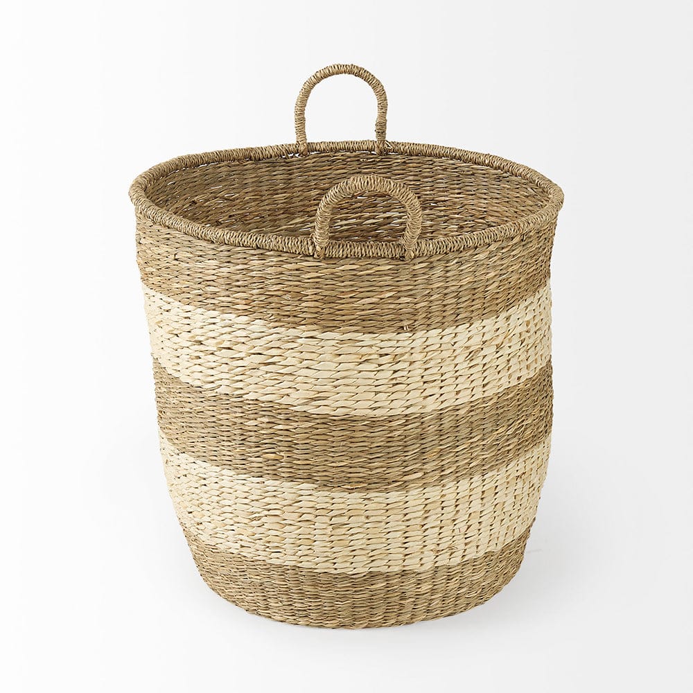 Mercana - Bradley 18.1L x 18.1W x 16.0H Light Brown W/Striped Seagrass Basket W/ Handles (Set of 2) - 69596 view 3