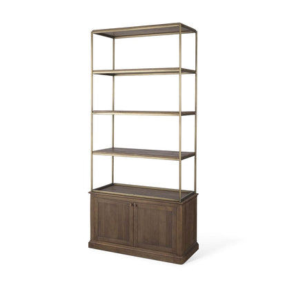 Mercana - Braxton Dark Brown Wood w/ Antiqued Aged Brass Metal 3 Tiers 2 Door Shelving Unit - 71118-AB view 1