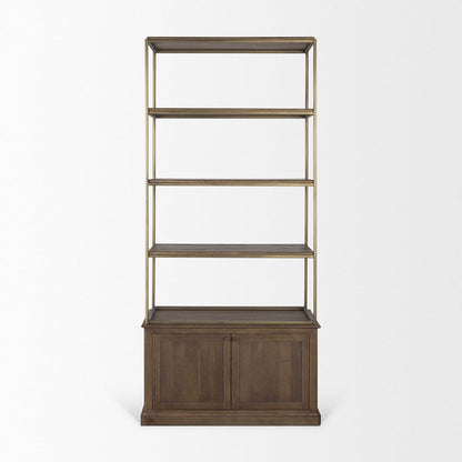 Mercana - Braxton Dark Brown Wood w/ Antiqued Aged Brass Metal 3 Tiers 2 Door Shelving Unit - 71118-AB view 2