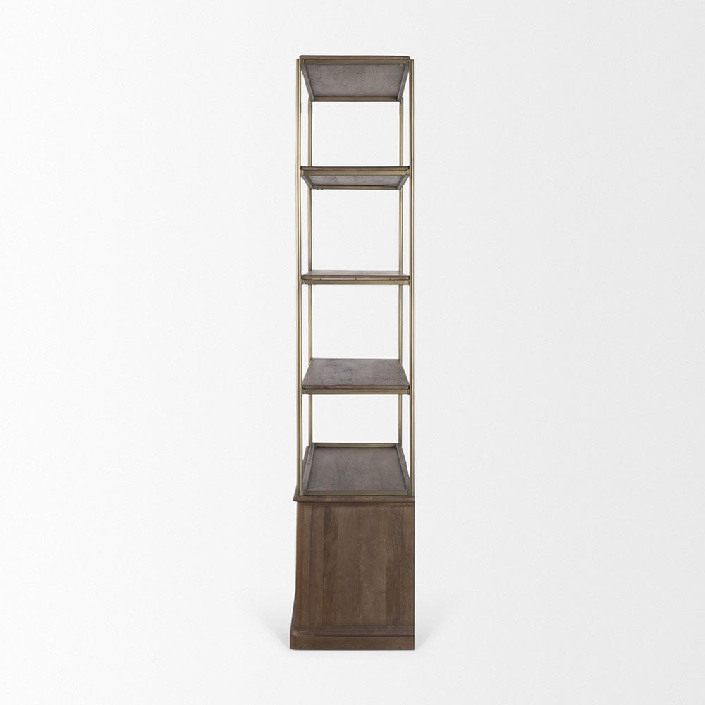 Mercana - Braxton Dark Brown Wood w/ Antiqued Aged Brass Metal 3 Tiers 2 Door Shelving Unit - 71118-AB view 3