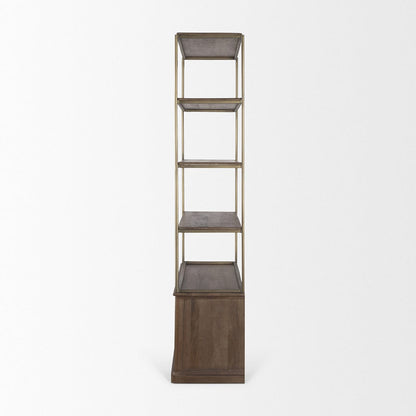 Mercana - Braxton Dark Brown Wood w/ Antiqued Aged Brass Metal 3 Tiers 2 Door Shelving Unit - 71118-AB view 3