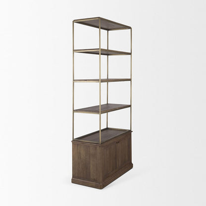 Mercana - Braxton Dark Brown Wood w/ Antiqued Aged Brass Metal 3 Tiers 2 Door Shelving Unit - 71118-AB view 5