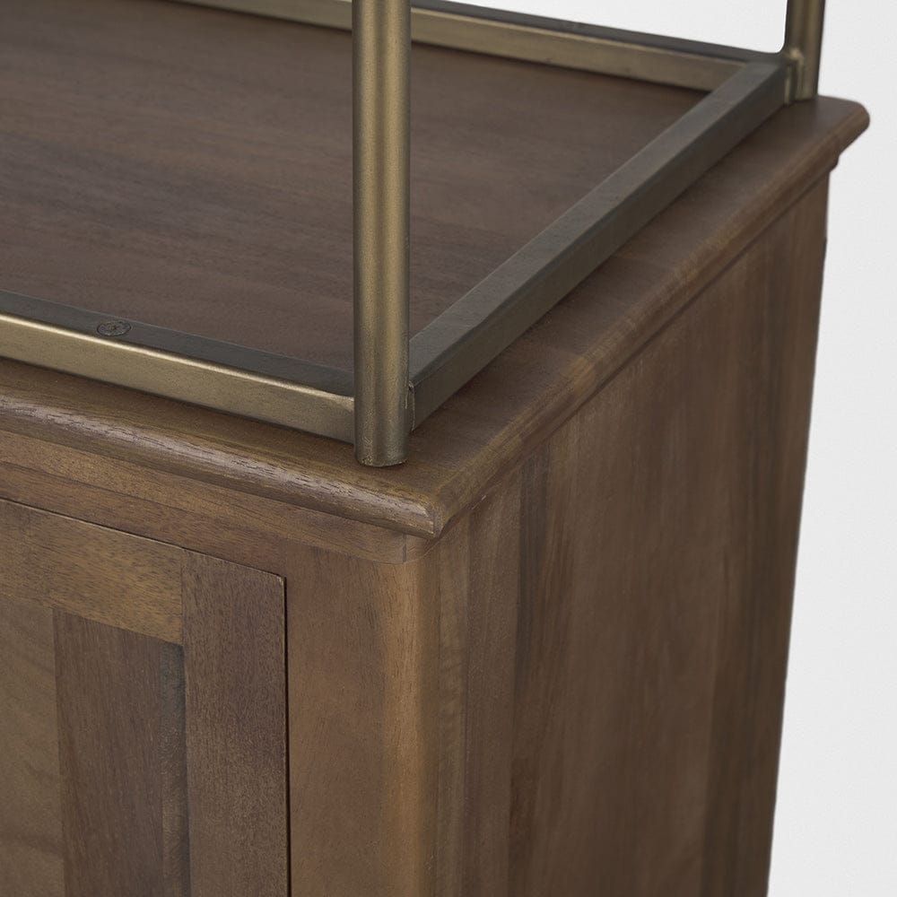 Mercana - Braxton Dark Brown Wood w/ Antiqued Aged Brass Metal 3 Tiers 2 Door Shelving Unit - 71118-AB view 8