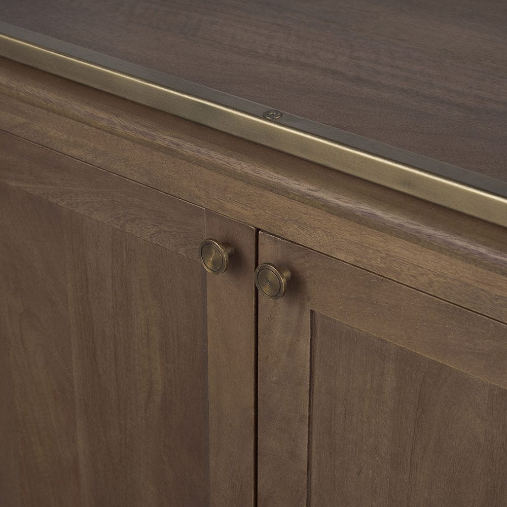 Mercana - Braxton Dark Brown Wood w/ Antiqued Aged Brass Metal 3 Tiers 2 Door Shelving Unit - 71118-AB view 9