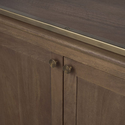 Mercana - Braxton Dark Brown Wood w/ Antiqued Aged Brass Metal 3 Tiers 2 Door Shelving Unit - 71118-AB view 9
