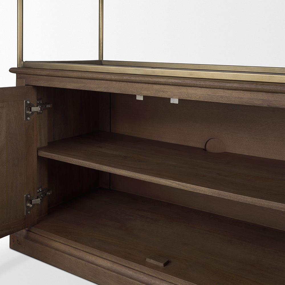 Mercana - Braxton Dark Brown Wood w/ Antiqued Aged Brass Metal 3 Tiers 2 Door Shelving Unit - 71118-AB view 10