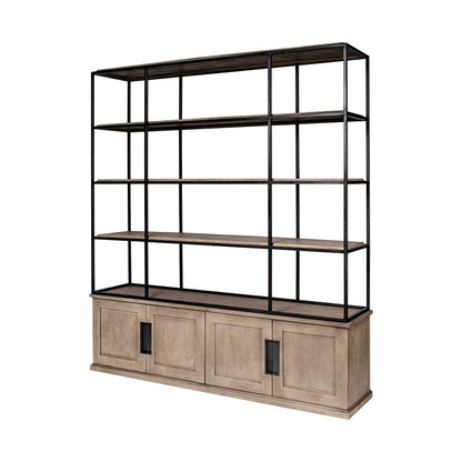 Mercana - Braxton I Light Brown Wood and Iron Three Shelf Shelving Unit 81.5L x 18.5W x 90 - 68202-AB view 1