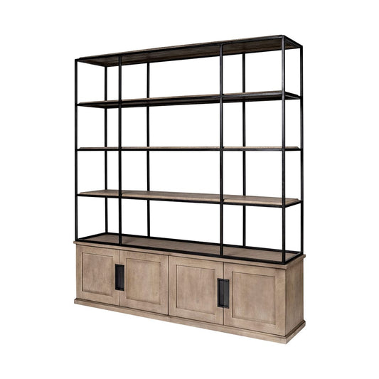 Mercana - Braxton I Light Brown Wood and Iron Three Shelf Shelving Unit 81.5L x 18.5W x 90 - 68202-AB view 1