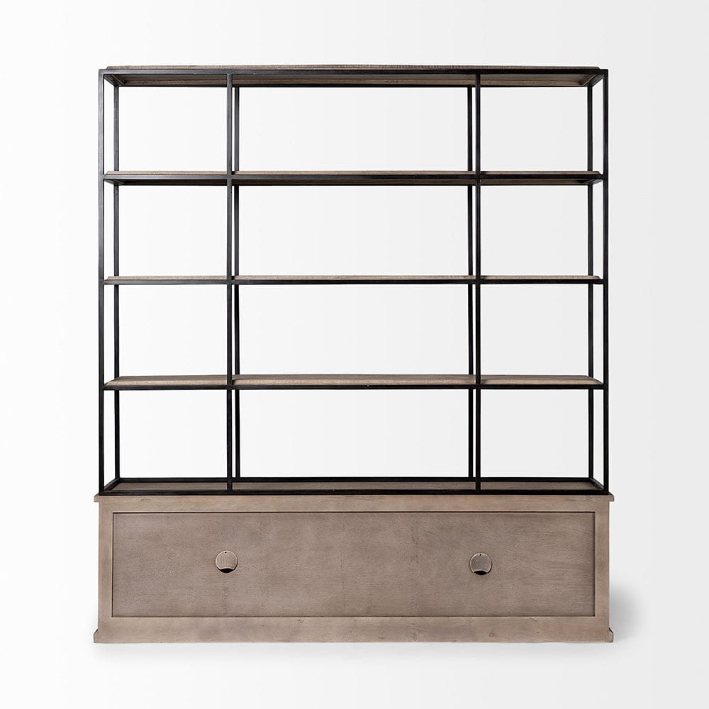 Mercana - Braxton I Light Brown Wood and Iron Three Shelf Shelving Unit 81.5L x 18.5W x 90 - 68202-AB view 2