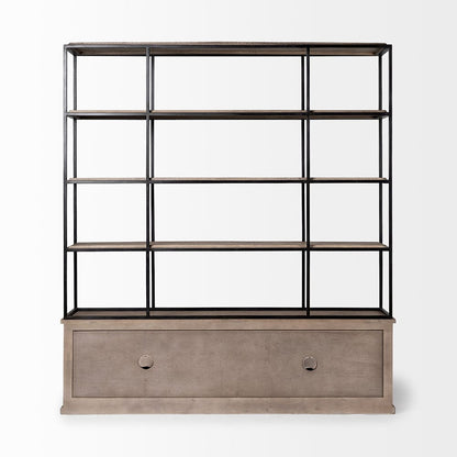 Mercana - Braxton I Light Brown Wood and Iron Three Shelf Shelving Unit 81.5L x 18.5W x 90 - 68202-AB view 2