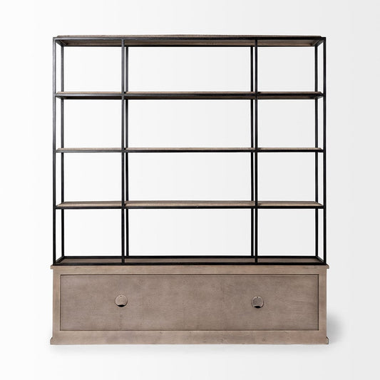 Mercana - Braxton I Light Brown Wood and Iron Three Shelf Shelving Unit 81.5L x 18.5W x 90 - 68202-AB view 2