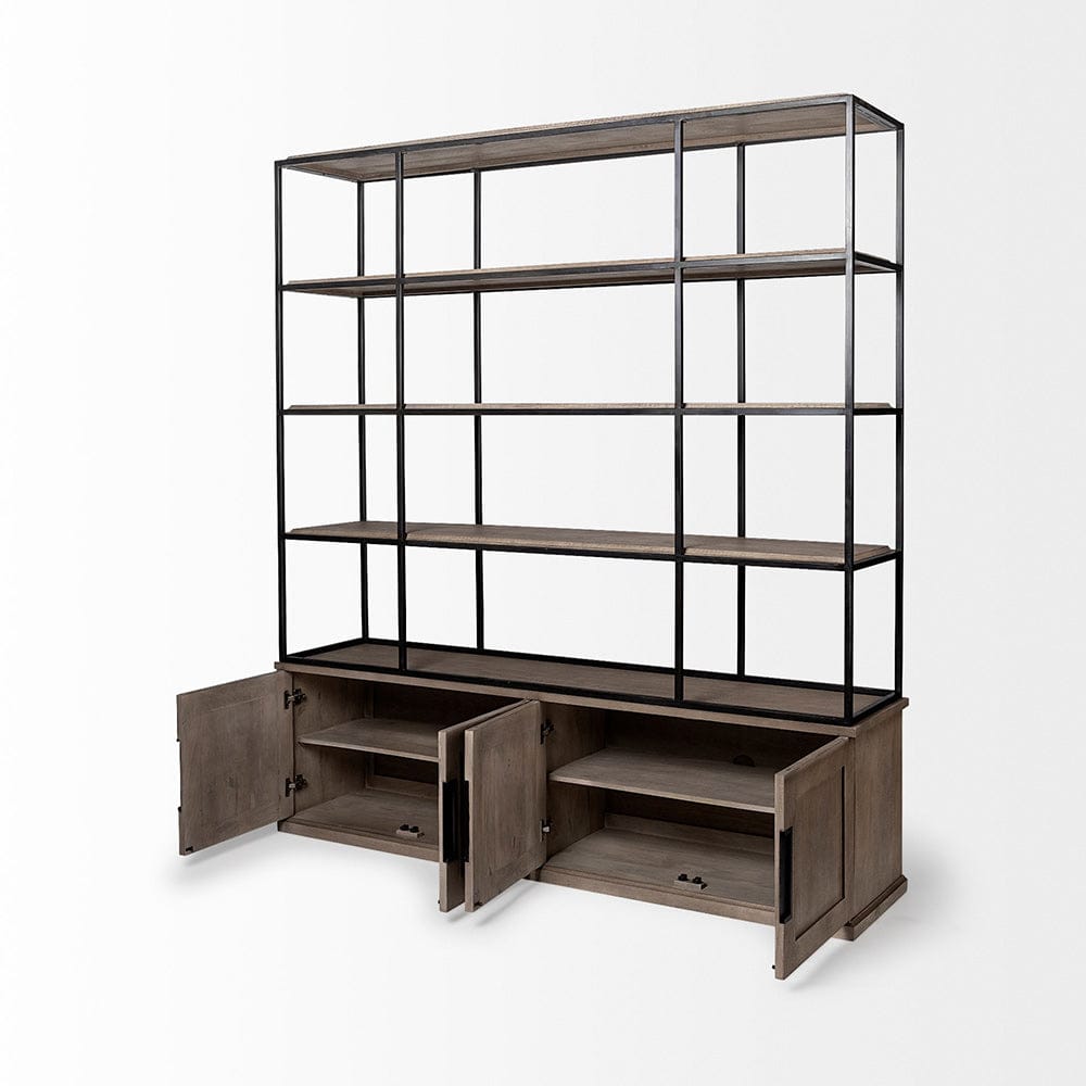 Mercana - Braxton I Light Brown Wood and Iron Three Shelf Shelving Unit 81.5L x 18.5W x 90 - 68202-AB view 4