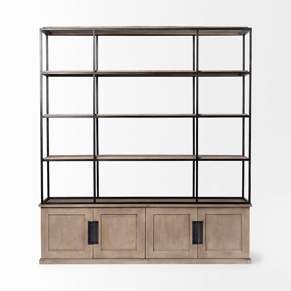Mercana - Braxton I Light Brown Wood and Iron Three Shelf Shelving Unit 81.5L x 18.5W x 90 - 68202-AB view 5