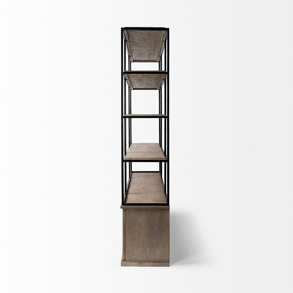 Mercana - Braxton I Light Brown Wood and Iron Three Shelf Shelving Unit 81.5L x 18.5W x 90 - 68202-AB view 7
