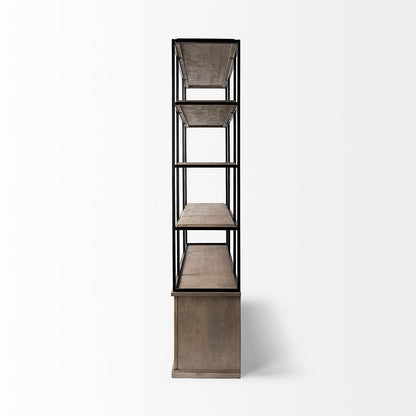 Mercana - Braxton I Light Brown Wood and Iron Three Shelf Shelving Unit 81.5L x 18.5W x 90 - 68202-AB view 7