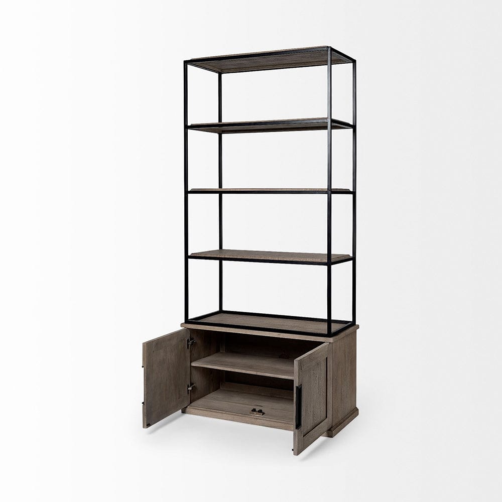 Mercana - Braxton II Light Brown Wood and Iron Three Shelf Shelving Unit 41.5L x 18.5W x 9 - 68203-AB view 2