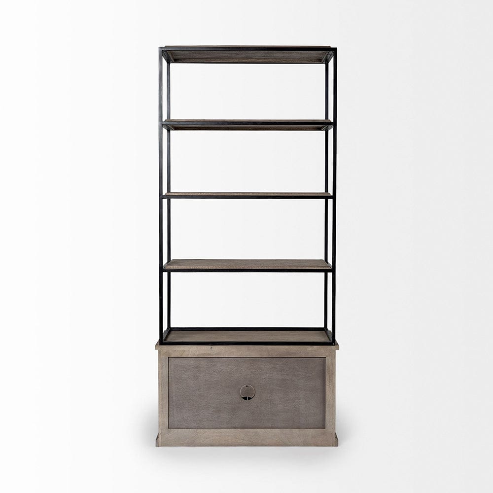 Mercana - Braxton II Light Brown Wood and Iron Three Shelf Shelving Unit 41.5L x 18.5W x 9 - 68203-AB view 5