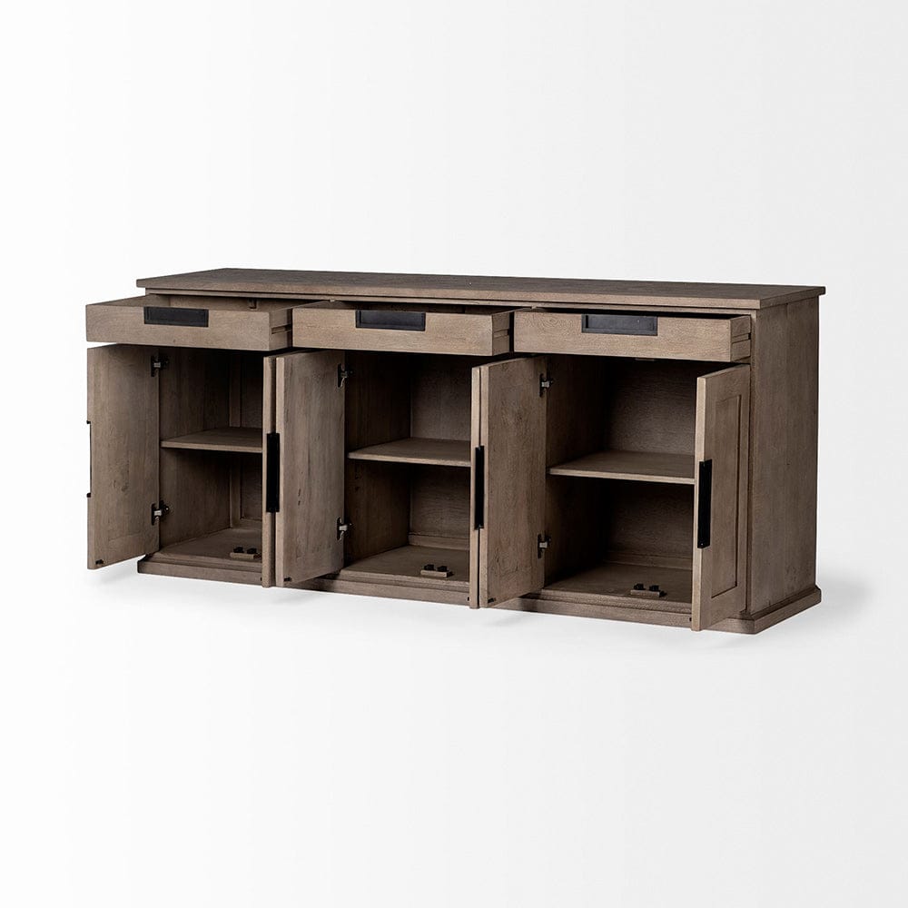 Mercana - Braxton III 81.5x18.5 Natural Brown Solid Wood 3 Drawer 6 Door Sideboard - 68204 view 2