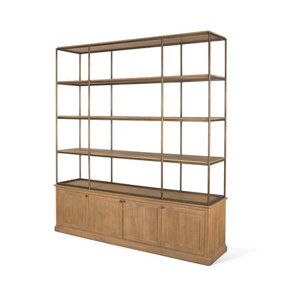 Mercana - Braxton Light Brown Wood w/ Antiqued Brass Metal 3 Tiers 2 Door Shelving Unit - 71115-AB view 1