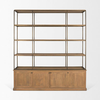 Mercana - Braxton Light Brown Wood w/ Antiqued Brass Metal 3 Tiers 2 Door Shelving Unit - 71115-AB view 2