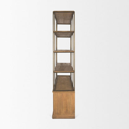 Mercana - Braxton Light Brown Wood w/ Antiqued Brass Metal 3 Tiers 2 Door Shelving Unit - 71115-AB view 3