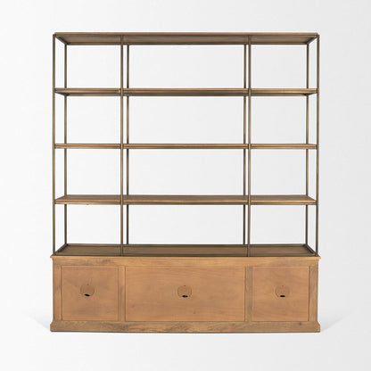 Mercana - Braxton Light Brown Wood w/ Antiqued Brass Metal 3 Tiers 2 Door Shelving Unit - 71115-AB view 4