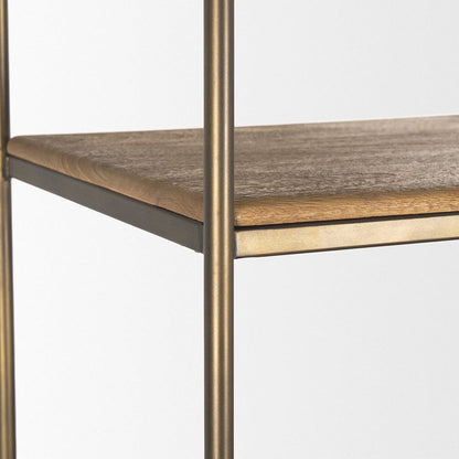 Mercana - Braxton Light Brown Wood w/ Antiqued Brass Metal 3 Tiers 2 Door Shelving Unit - 71115-AB view 7