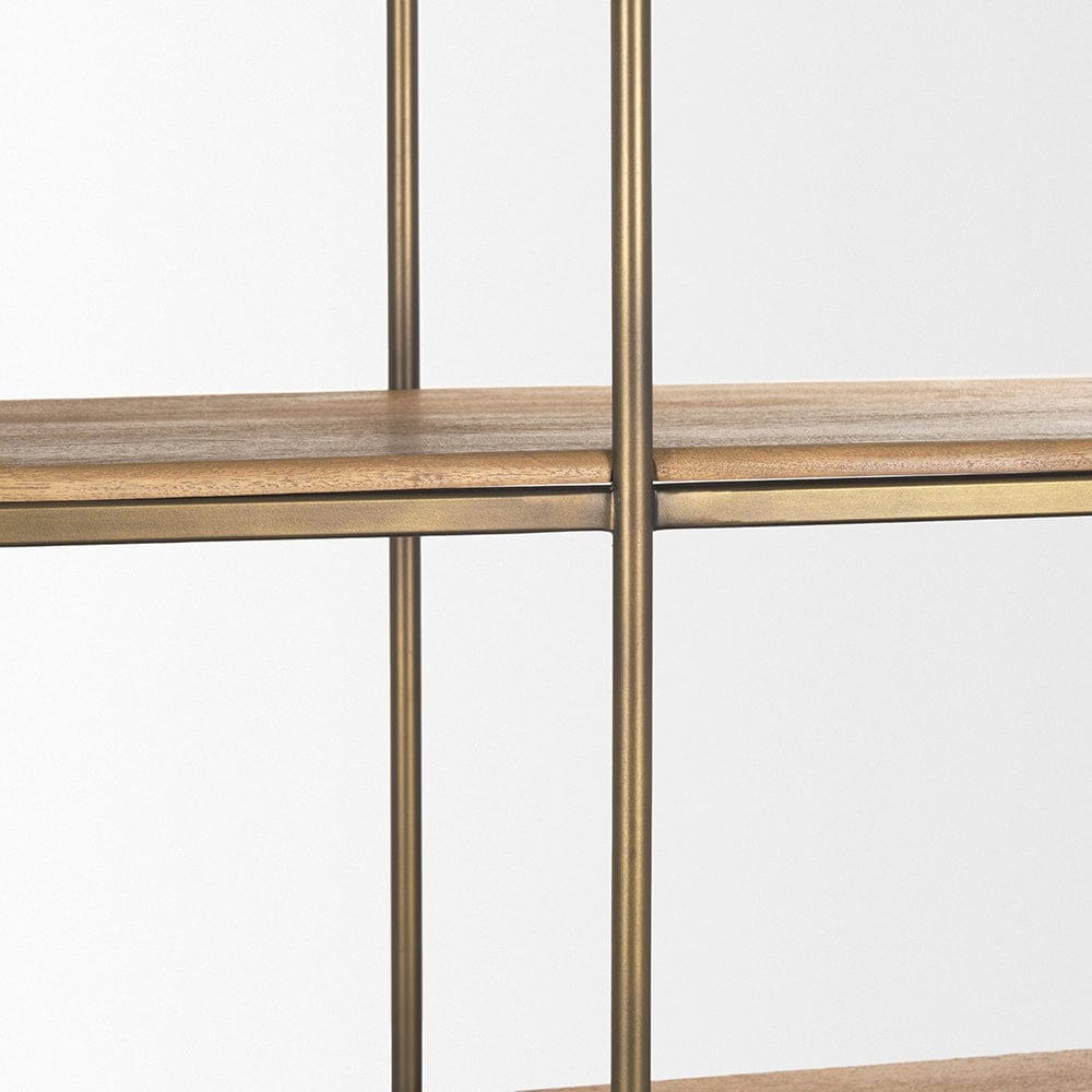 Mercana - Braxton Light Brown Wood w/ Antiqued Brass Metal 3 Tiers 2 Door Shelving Unit - 71115-AB view 8