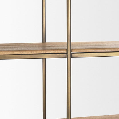 Mercana - Braxton Light Brown Wood w/ Antiqued Brass Metal 3 Tiers 2 Door Shelving Unit - 71115-AB view 8