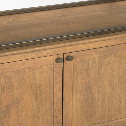 Mercana - Braxton Light Brown Wood w/ Antiqued Brass Metal 3 Tiers 2 Door Shelving Unit - 71115-AB view 9