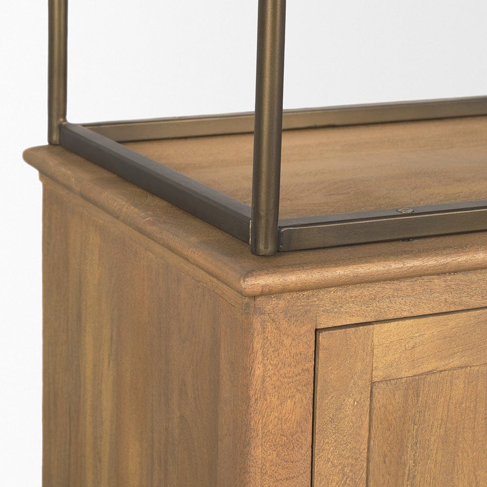 Mercana - Braxton Light Brown Wood w/ Antiqued Brass Metal 3 Tiers 2 Door Shelving Unit - 71115-AB view 10