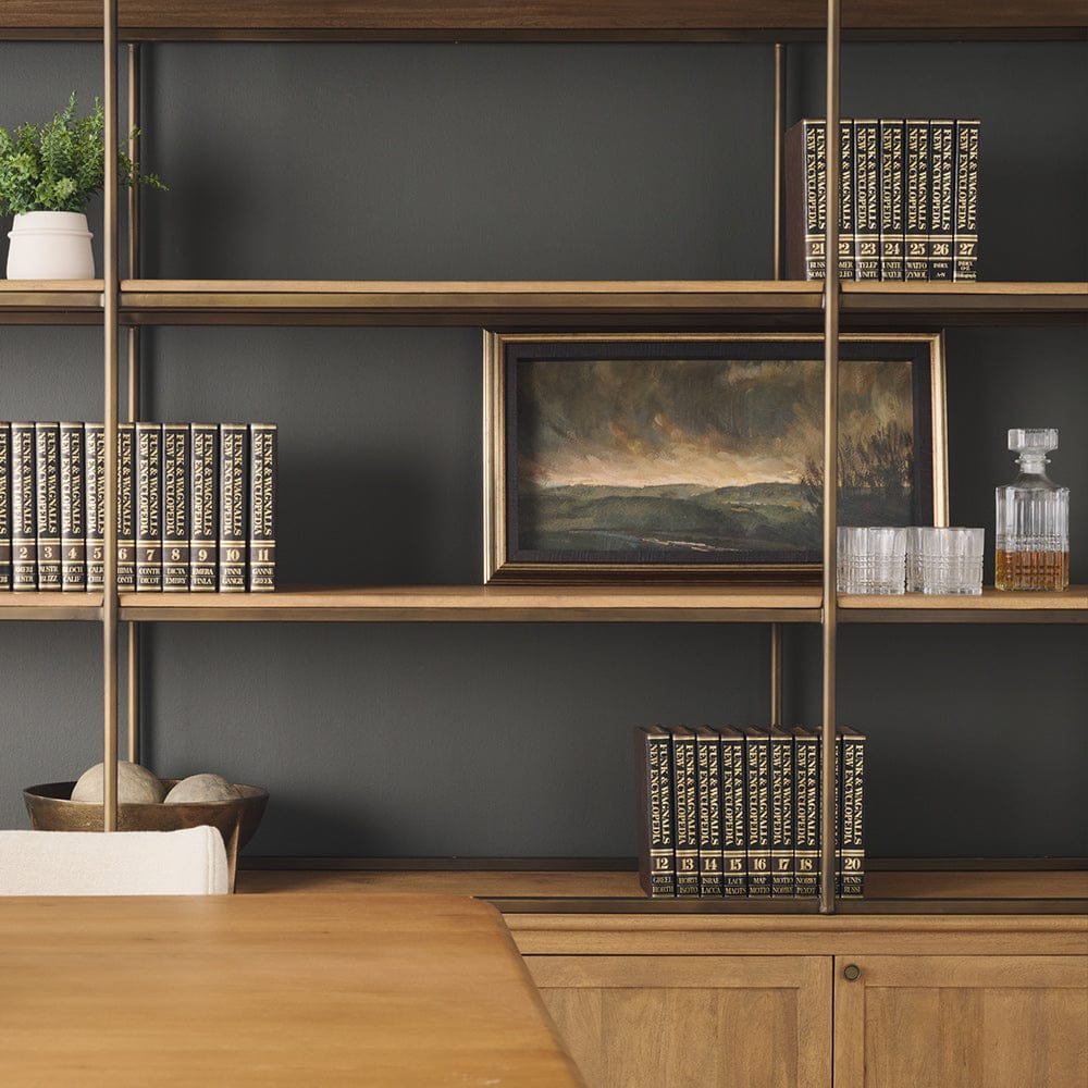 Mercana - Braxton Light Brown Wood w/ Antiqued Brass Metal 3 Tiers 2 Door Shelving Unit - 71115-AB view 13