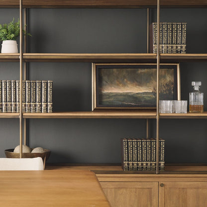Mercana - Braxton Light Brown Wood w/ Antiqued Brass Metal 3 Tiers 2 Door Shelving Unit - 71115-AB view 13