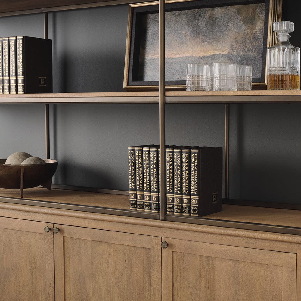 Mercana - Braxton Light Brown Wood w/ Antiqued Brass Metal 3 Tiers 2 Door Shelving Unit - 71115-AB view 15