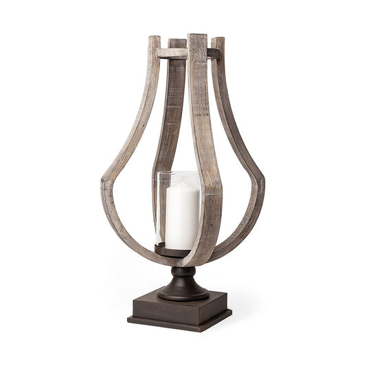 Mercana - Brillion Large Rustic Wood Metal Table Candle Holder - 53143_CLOSEOUT view 1
