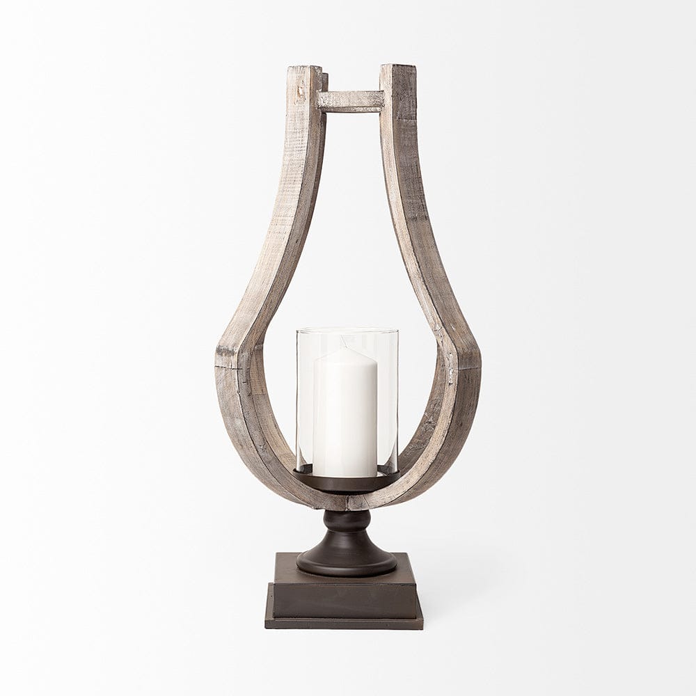 Mercana - Brillion Large Rustic Wood Metal Table Candle Holder - 53143_CLOSEOUT view 2