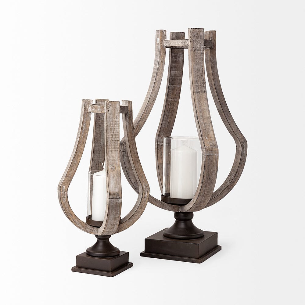 Mercana - Brillion Large Rustic Wood Metal Table Candle Holder - 53143_CLOSEOUT view 6